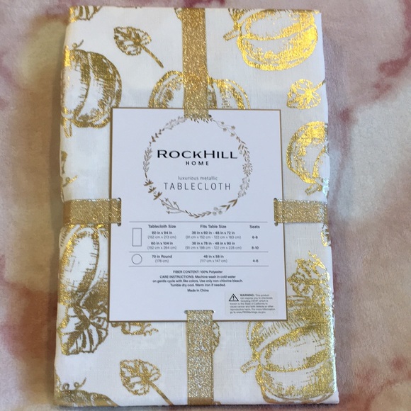 Metallic Pumpkin Harvest Fall Rectangular Tablecloth 60” X 84” sparkle gold NWT - Picture 7 of 16